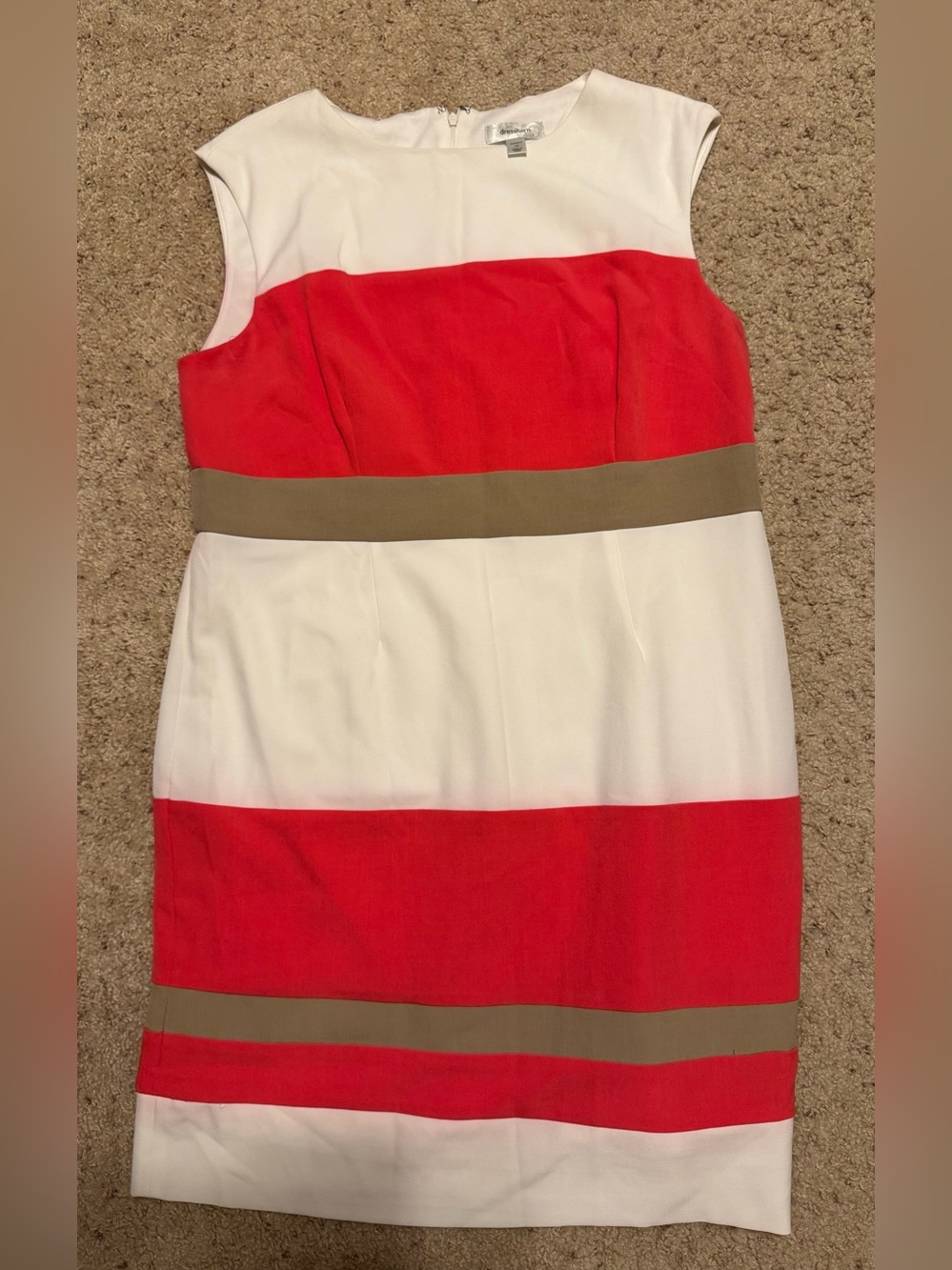Coral, White and Tan Colorblock Sleeveless Shift Dress